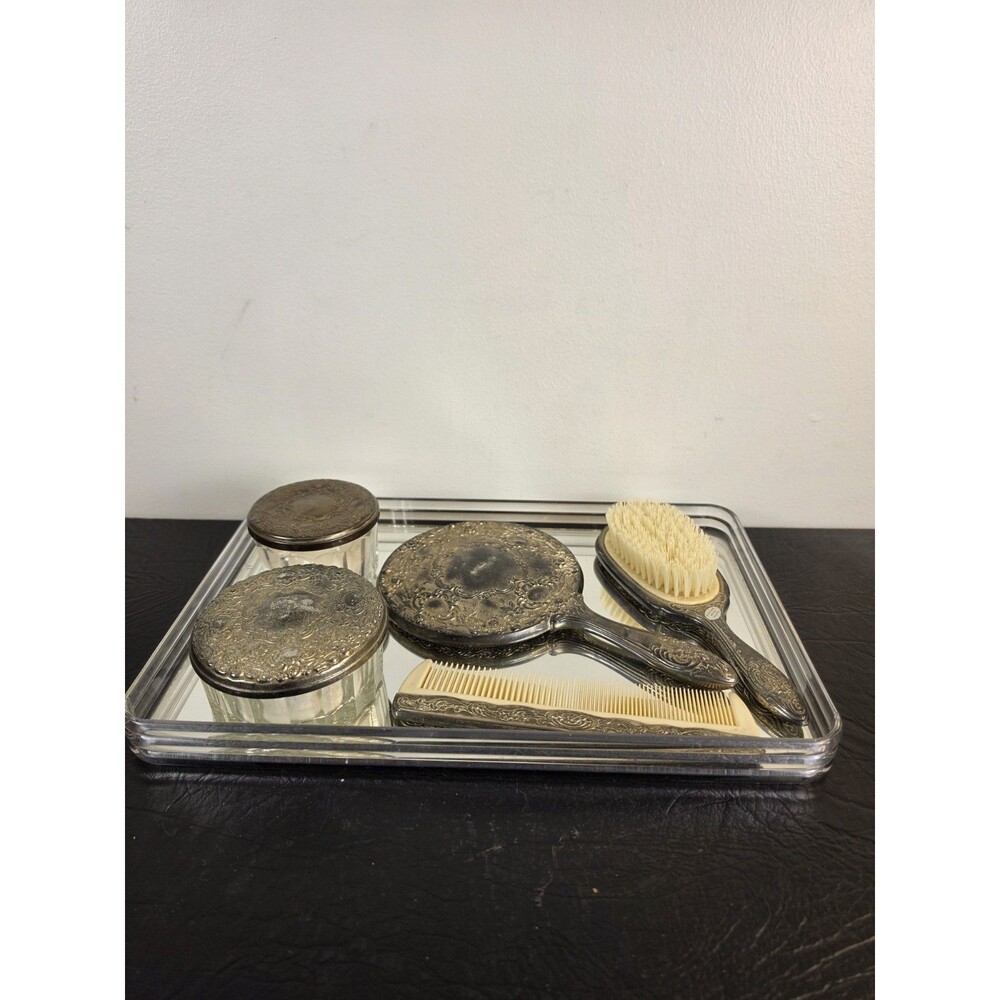 vintage 6 piece silver plated vanity/ dresser set